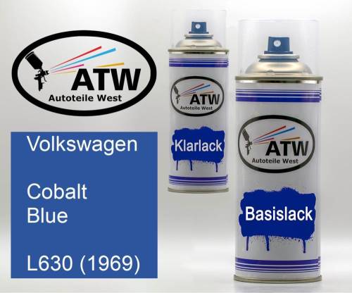 Volkswagen, Cobalt Blue, L630 (1969): 400ml Sprühdose + 400ml Klarlack - Set, von ATW Autoteile West.